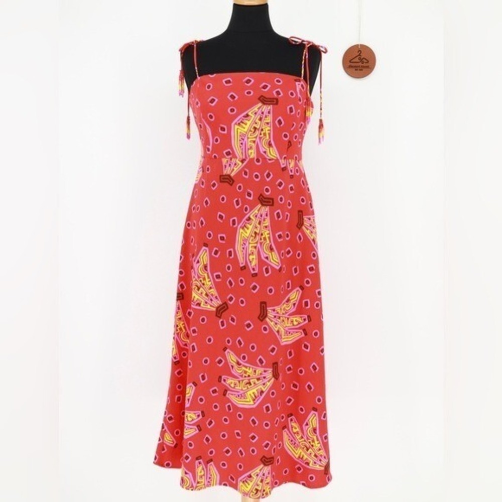 House of Harlow 1960 Banana Print Cutout Dress Beaded Tassels Medium NWT Resort
